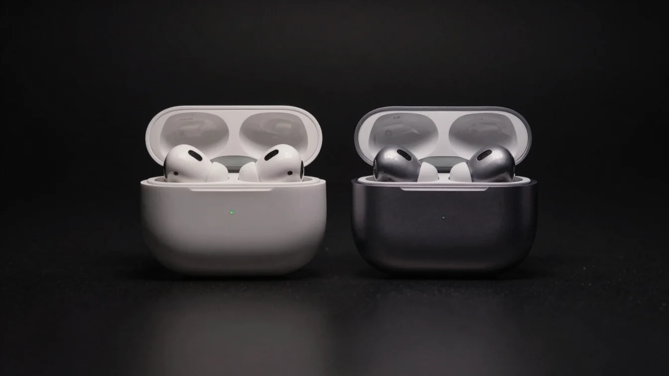 Macro photography of two different, sleek wireless earbuds cases